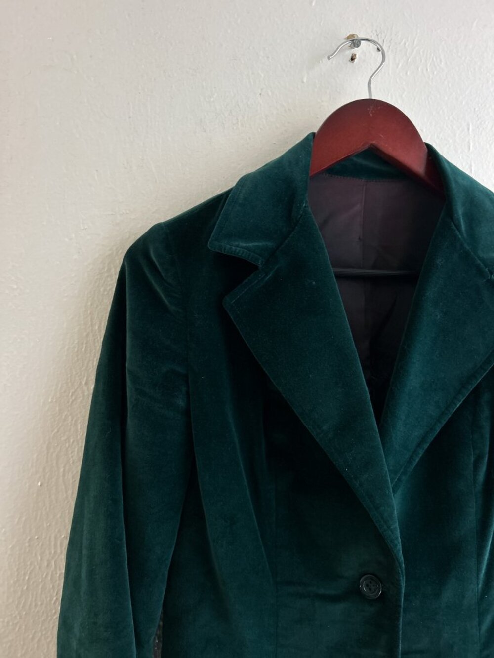 VINTAGE Deep‎ Emerald Green Velvet Structured Blazer - Picture 2 of 7